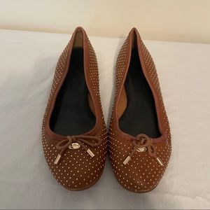 Coach Brown & Gold Studded Bow Lara Flat Size 8.5 Women’s
